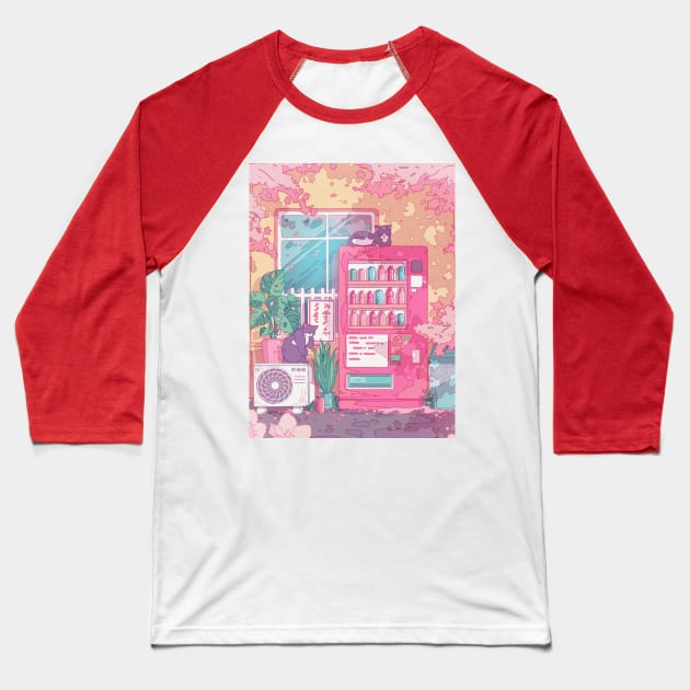 The stray cats, wending machine and pink cherry blossom Baseball T-Shirt by AnGo